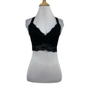 Auden Bralette Womens M Medium Black Lace Longline Racer T Back Stretch V Neck